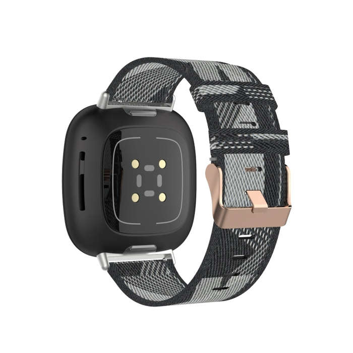 For Fitbit Versa 3 / Fitbit Sense Nylon Canvas Strip Texture Watch Band, Size: Free Size(Gray)