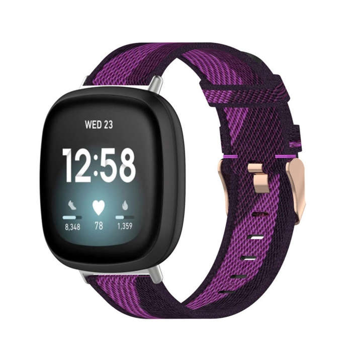 For Fitbit Versa 3 / Fitbit Sense Nylon Canvas Strip Texture Watch Band, Size: Free Size(Purple)