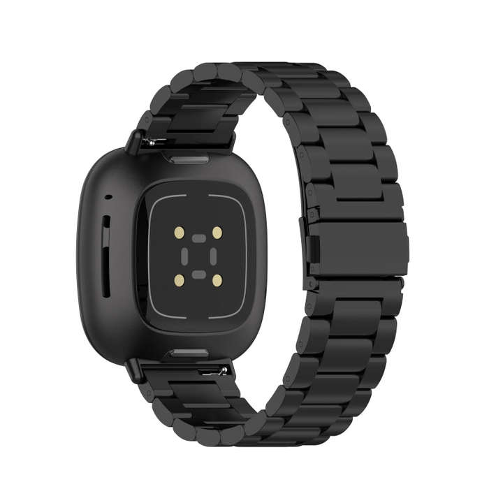 For Fitbit Versa 3 / Fitbit Sense 3-Beads Stainless Steel Watch Band with Disassembly Tools(Black)