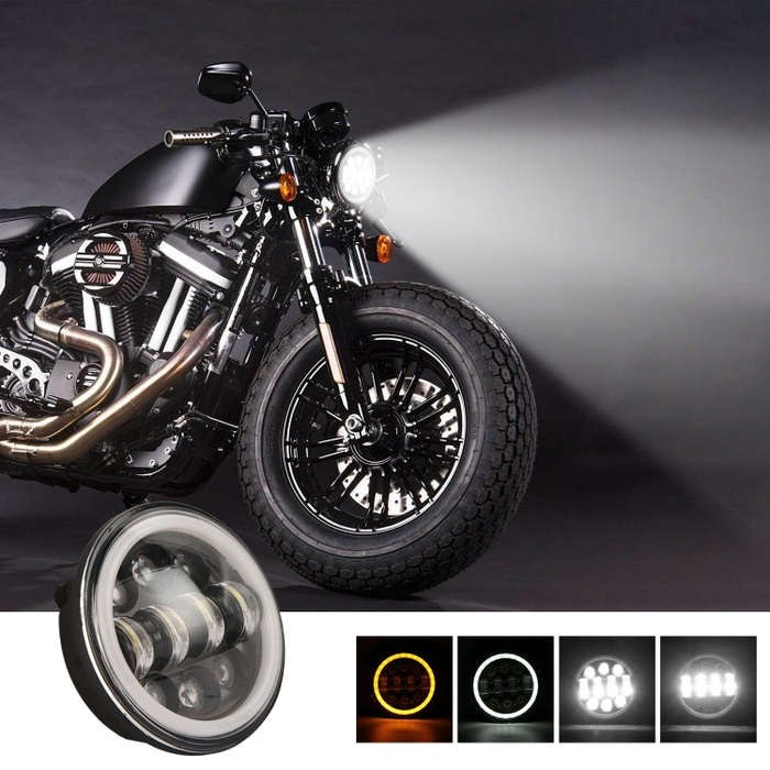 EagleVision DC9-30V 35W 6000K 4000LM 5.75 inch Round Motorcycle 6LEDs Headlight with Angel Eye fo...