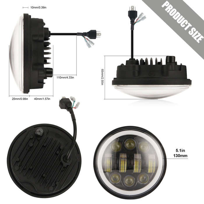 EagleVision DC9-30V 35W 6000K 4000LM 5.75 inch Round Motorcycle 6LEDs Headlight with Angel Eye fo...