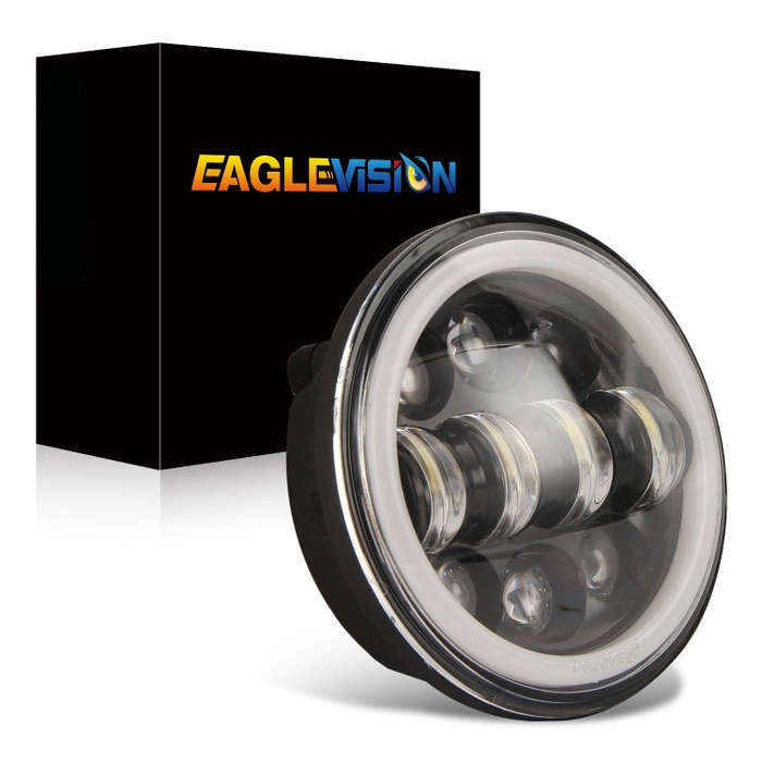 EagleVision DC9-30V 35W 6000K 4000LM 5.75 inch Round Motorcycle 6LEDs Headlight with Angel Eye fo...