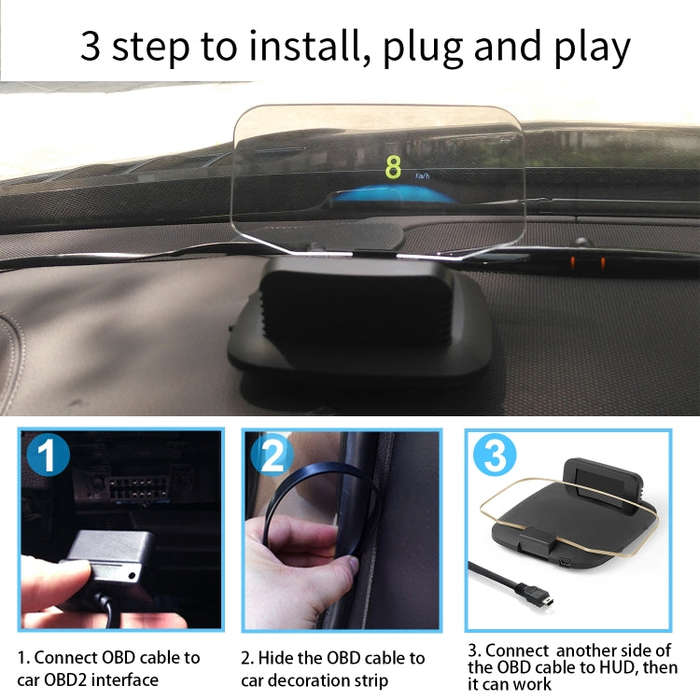 C1 OBD2 + GPS Mode Car HUD Head-up Display Compass / Speed / Water Temperature / Voltage Display ...