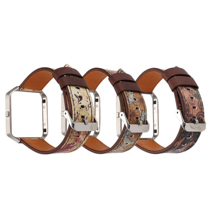For Fitbit Blaze Retro Flowers Series Leather Watch Band(Red Flowers)