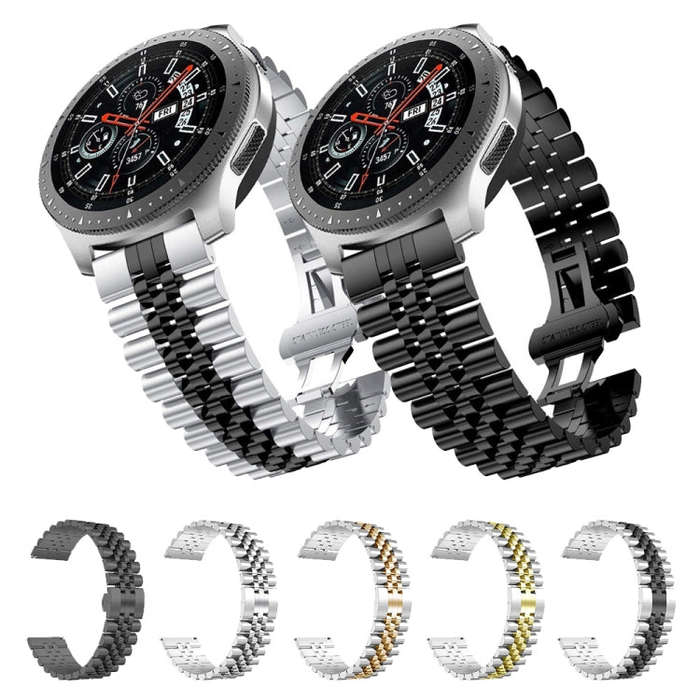 22mm For Samsung Galaxy Watch 3 45mm Five Beads Steel Watch Band(Silver)