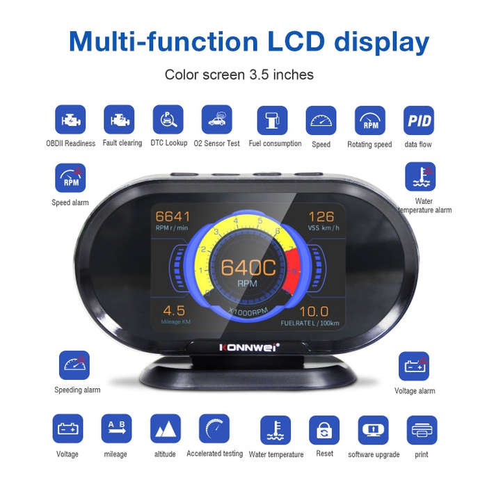 KONNWEI KW206 2 in 1 OBDII / EOBD12V Car Fault Scanner + 3.5 inch LCD Monitor