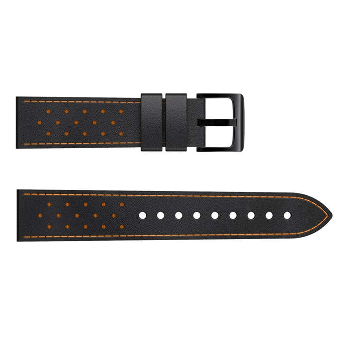 For Samsung Galaxy Watch 3 45mm Round Hole Line Leather Watch Band(Black Leather Orange Line Point)
