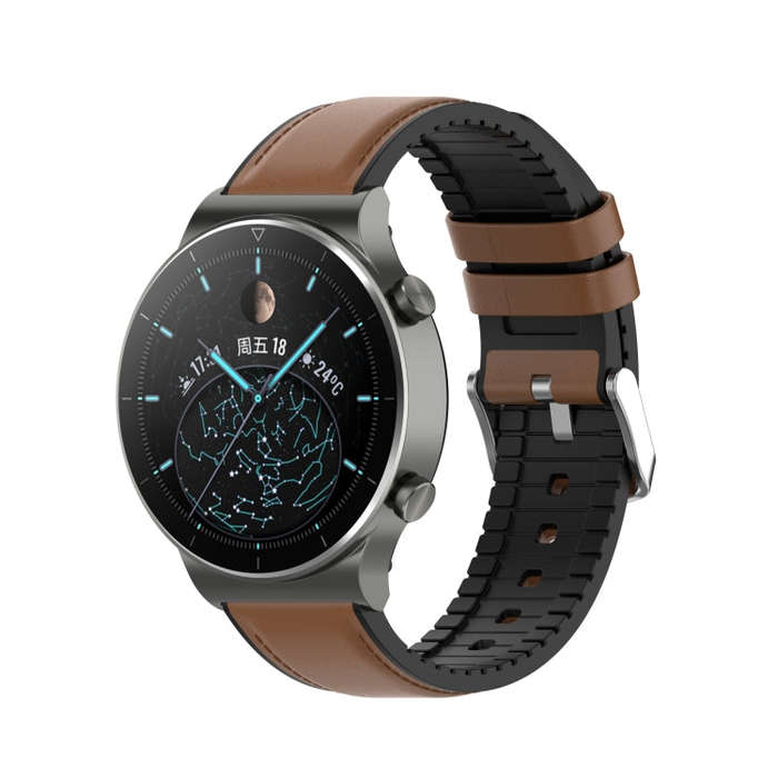 22mm Silicone Leather Watch Band for Huawei Watch GT 2 Pro(Brown)