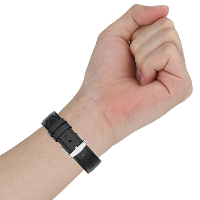 22mm Silicone Leather Watch Band for Samsung Galaxy Watch 3 45mm(Black)