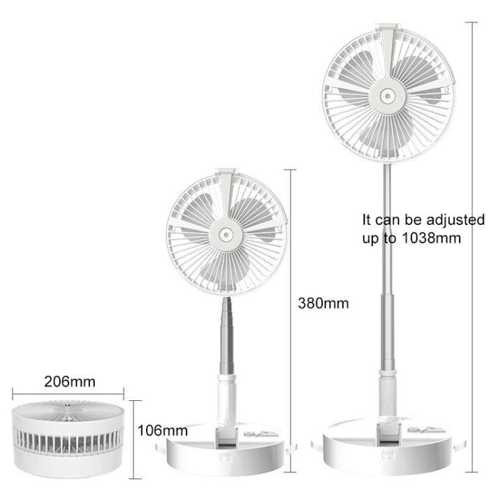 Humidifying and Moisturizing Spray Fan USB Charging Desktop Portable Folding Fan (White)