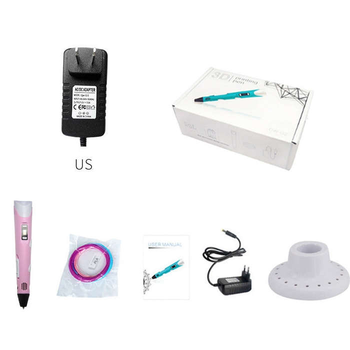 Hand-held 3D Printing Pen, US Plug(Pink)