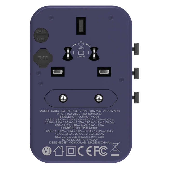 MOMAX 1-World UA8 PD 70W Fast Charger Power Adapter(Purple)