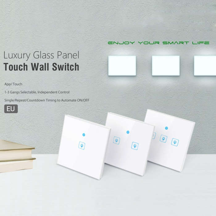 WS-EU-03 EWeLink APP & Touch Control 2A 3 Gangs Tempered Glass Panel Smart Wall Switch, AC 90V-25...