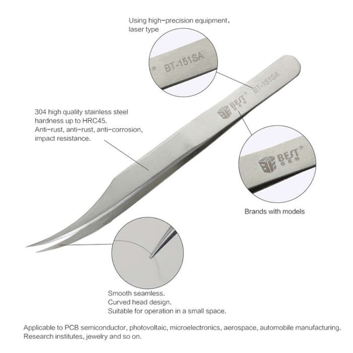 BEST BST-151SA Brushed stainless steel tweezers