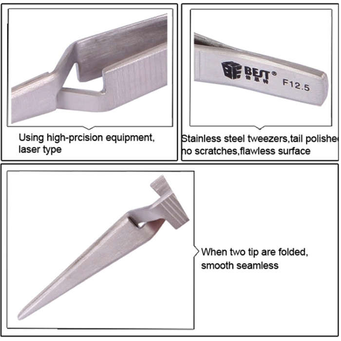 BEST BST-F12.5  Stainless Steel Self Closed Straight Laboratory Tweezers