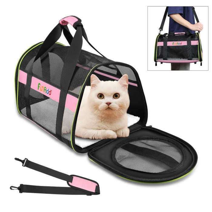 FUNADD Pet Travel Carrier Bag Shoulder Foldable Tote Bag(Pink)