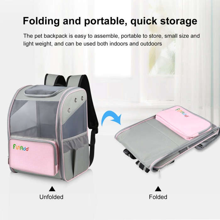 FUNADD Fold Breathable Pet Backpack Outdoor Shoulders Cat Bag (Pink)