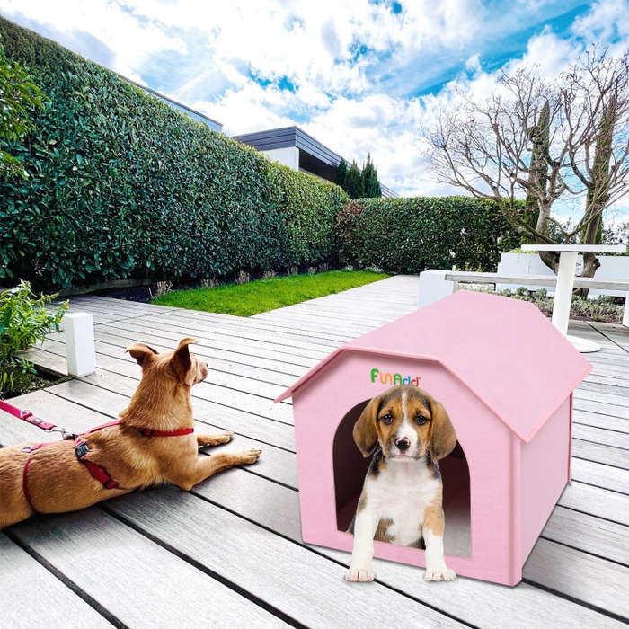FUNADD Extra Large Folding Weatherproof Pet Houses with Removable Mat (Pink)