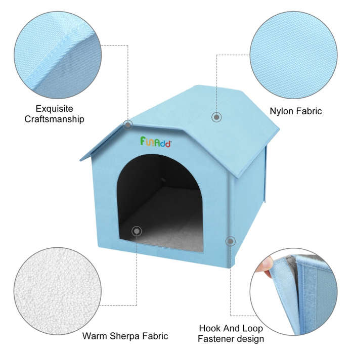FUNADD Extra Large Folding Weatherproof Pet Houses with Removable Mat (Blue)
