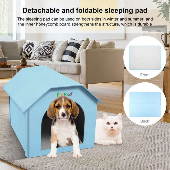 FUNADD Extra Large Folding Weatherproof Pet Houses with Removable Mat (Blue)