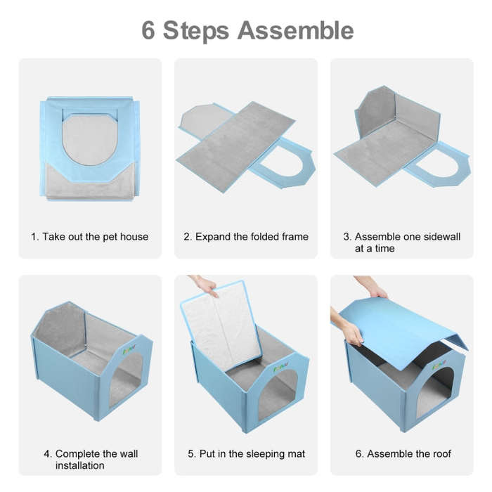 FUNADD Extra Large Folding Weatherproof Pet Houses with Removable Mat (Blue)