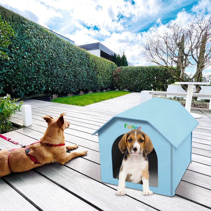 FUNADD Extra Large Folding Weatherproof Pet Houses with Removable Mat (Blue)