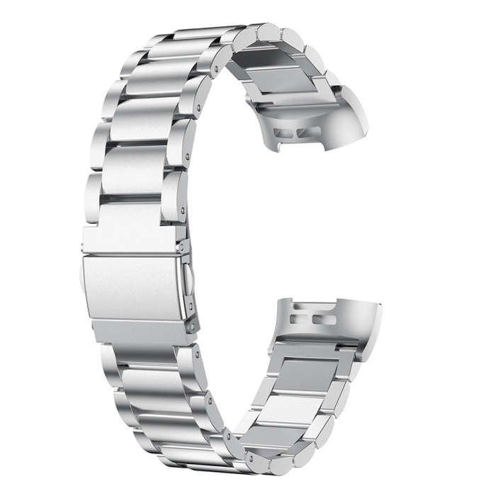 Three Beads Slingshot Buckle Solid Stainless Steel Watch Band for Fitbit Charge 4 (Silver)