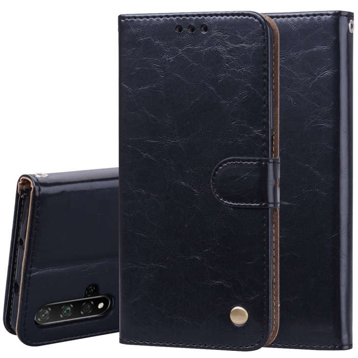 Business Style Oil Wax Texture Horizontal Flip Leather Case for Huawei Honor 20, with Holder & Ca...