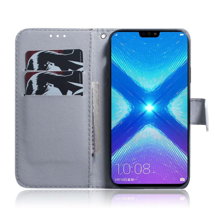 Oil Painting Owl Pattern Coloured Drawing Horizontal Flip Leather Case for Huawei Honor 8X, with ...