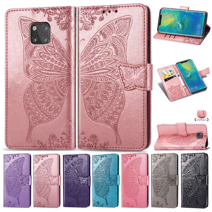 Butterfly Love Flowers Embossing Horizontal Flip Leather Case for Huawei Mate 20 Pro, with Holder...