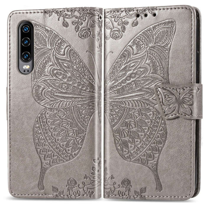 Butterfly Love Flowers Embossing Horizontal Flip Leather Case for Huawei P30, with Holder & Card ...