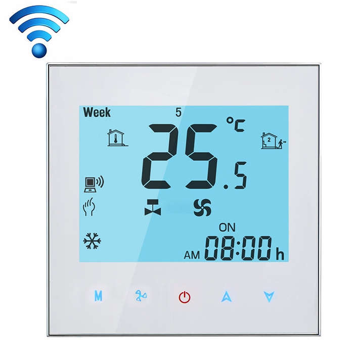 LCD Display Air Conditioning 4-Pipe Programmable Room Thermostat for Fan Coil Unit, Supports Wifi...