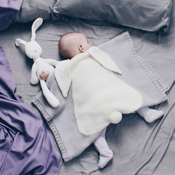 Rabbit Pattern Stereoscopic Ears Baby Knitted Blanket(Pink)
