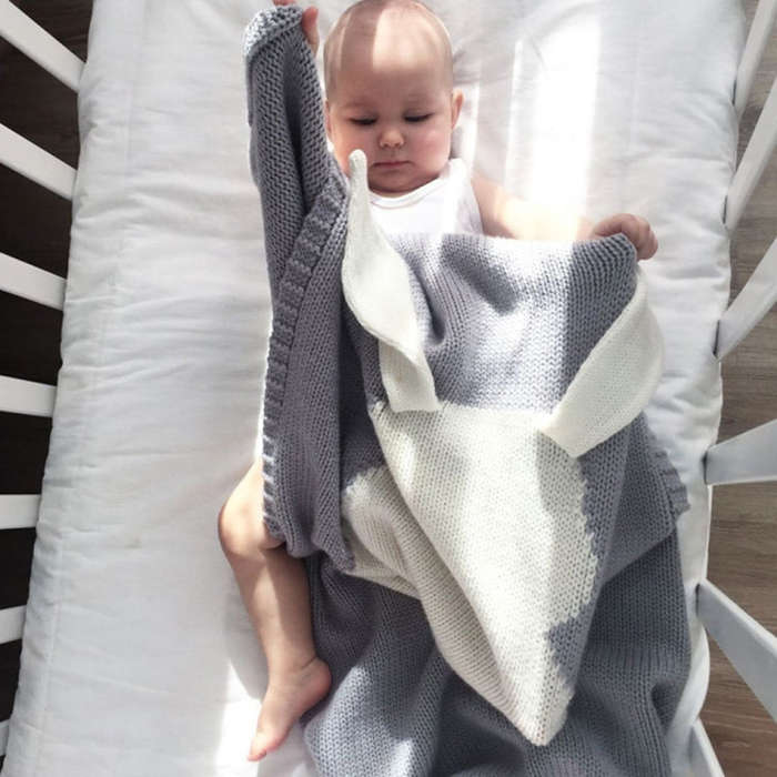 Rabbit Pattern Stereoscopic Ears Baby Knitted Blanket(Black White)