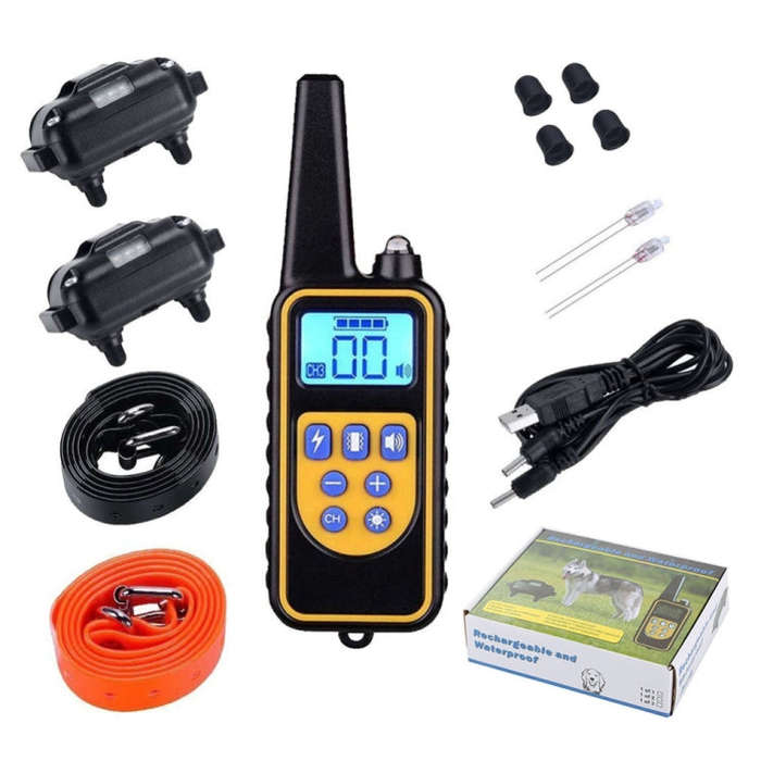 880-2 800 Yards Rechargeable Remote Control Collar Training Device Anti Barking Device(Black+Orange)