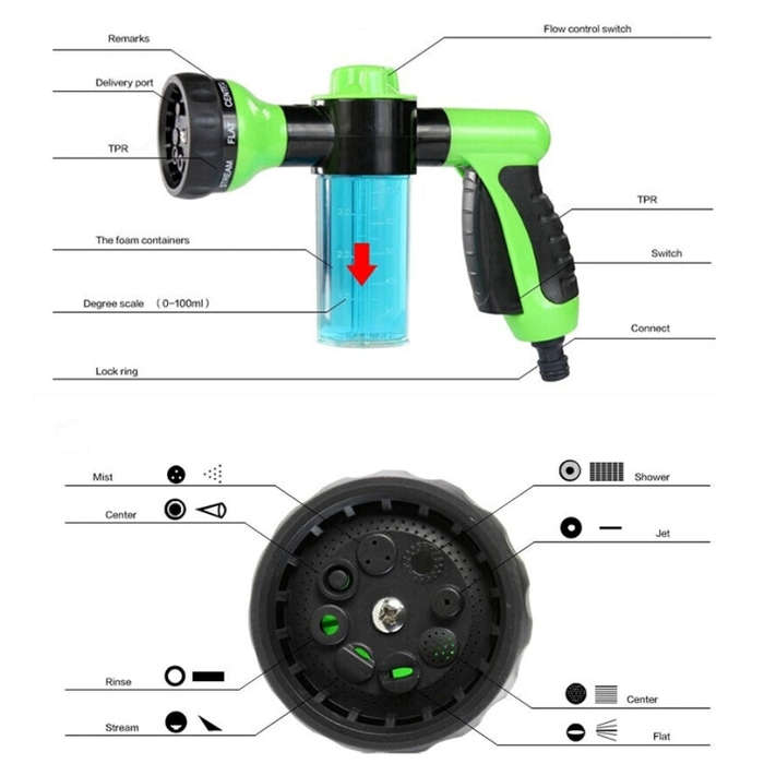 Multifunctional Car Foam Water Gun Garden Watering Tools Pet shower sprinkler,Random Color Delive...