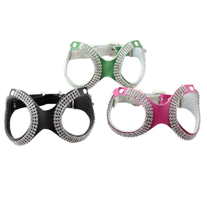Rhinestone Leather Glasses Style Breathable Dog Chest Strap, Size: S(Magenta)