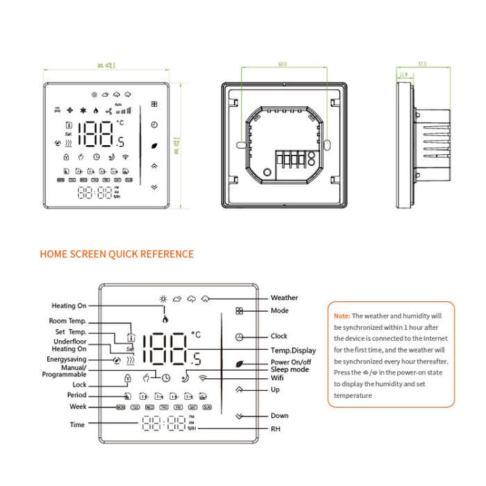 BHT-006GBLW 95-240V AC 16A Smart Home Heating Thermostat for EU Box, Control Electric Heating wit...