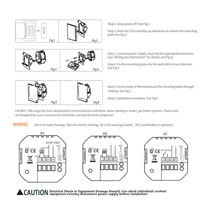 BHT-006GBLW 95-240V AC 16A Smart Home Heating Thermostat for EU Box, Control Electric Heating wit...