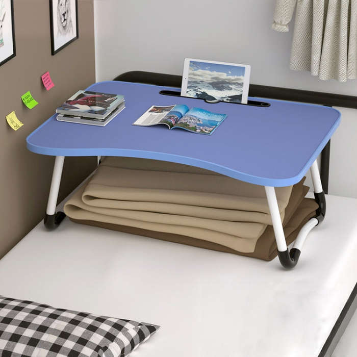 W-shaped Non-slip Legs Adjustable Folding Portable Writing Desk Laptop Desk with Card Slot(Dark B...
