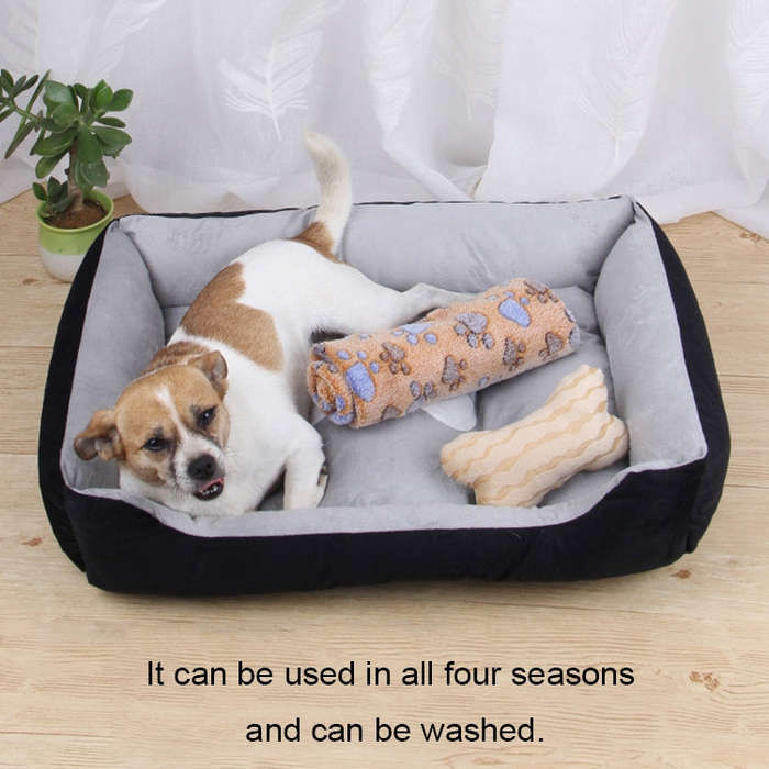 Dog Bone Pattern Big Soft Warm Kennel Pet Dog Cat Mat Blanket, with Rattan Mat Size: L, 80×60×1...