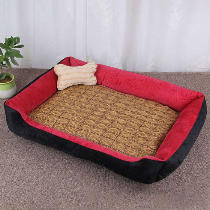 Dog Bone Pattern Big Soft Warm Kennel Pet Dog Cat Mat Blanket, with Rattan Mat Size: L, 80×60×1...