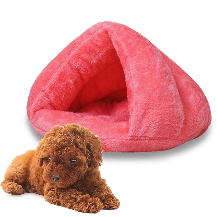Triangular Cat Kennel Warm Thicken Mongolian Yurt Pet Dogs Cats House Size: M, 40×40×30cm (Pink)
