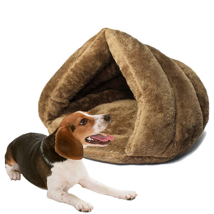 Triangular Cat Kennel Warm Thicken Mongolian Yurt Pet Dogs Cats House Size: L, 45×45×33cm (Brown)