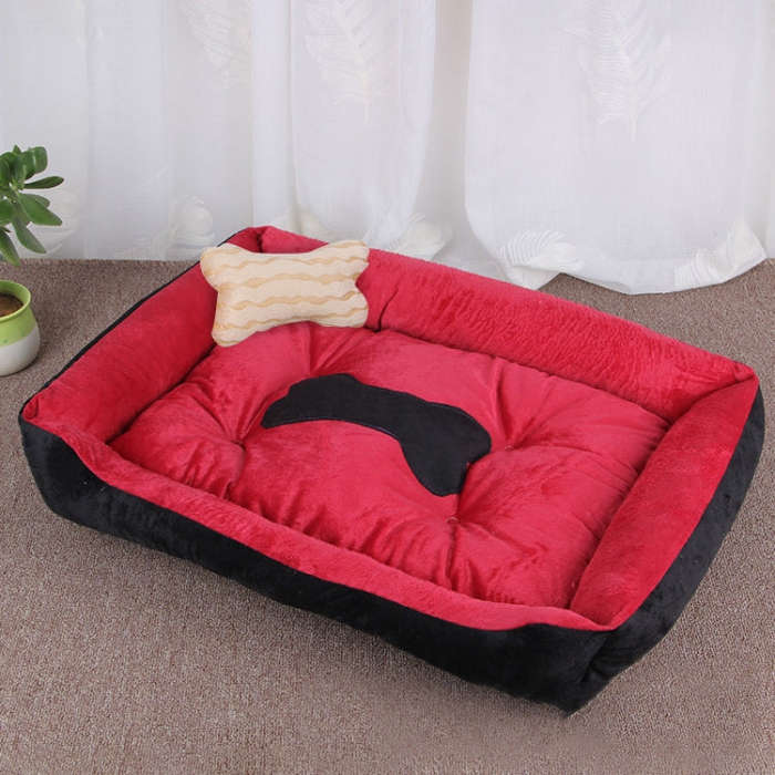 Dog Bone Pattern Big Soft Warm Kennel Pet Dog Cat Mat Blanket, Size: M, 70×50×15cm(Black Red)