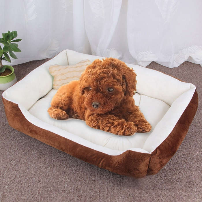 Dog Bone Pattern Big Soft Warm Kennel Pet Dog Cat Mat Blanket, Size: M, 70×50×15cm(Brown White)