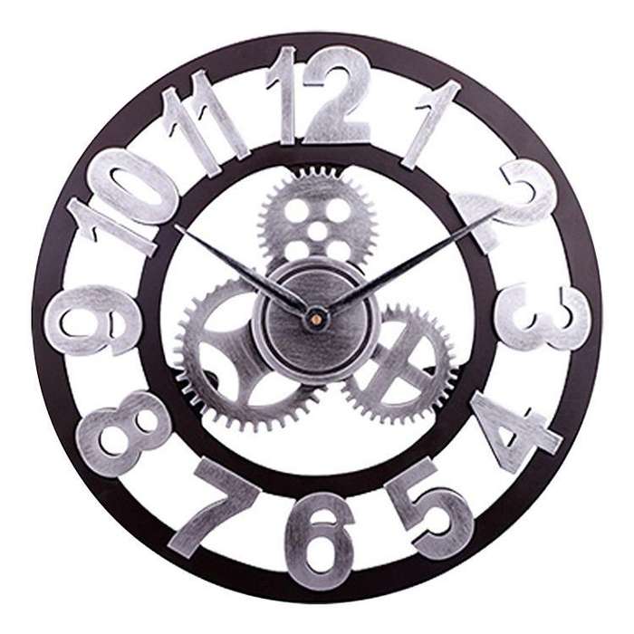 Retro Wooden Round Single-sided Gear Clock Arabic Number Wall Clock, Diameter: 70cm (Silver)