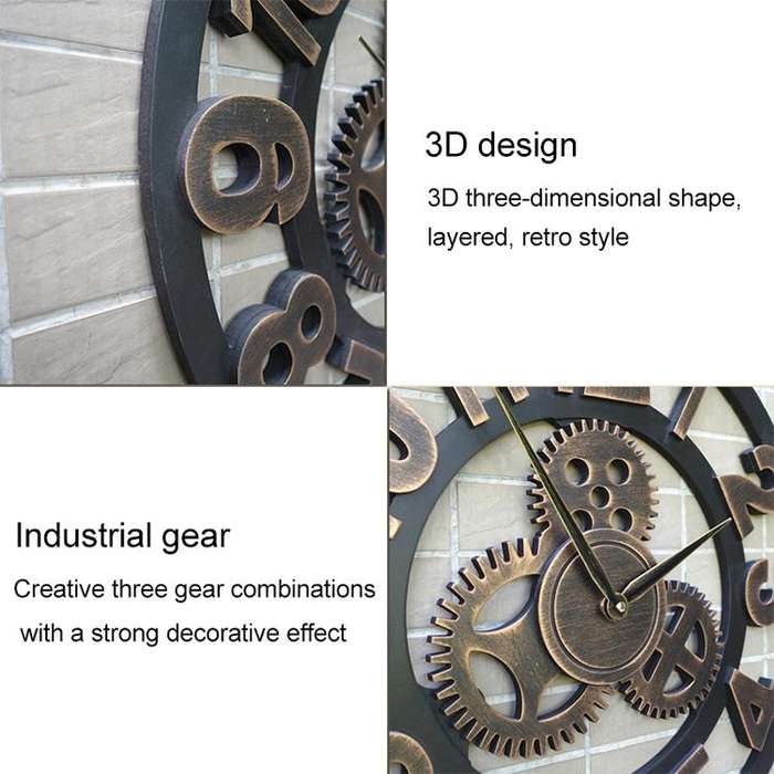 Retro Wooden Round Single-sided Gear Clock Arabic Number Wall Clock, Diameter: 70cm (Silver)
