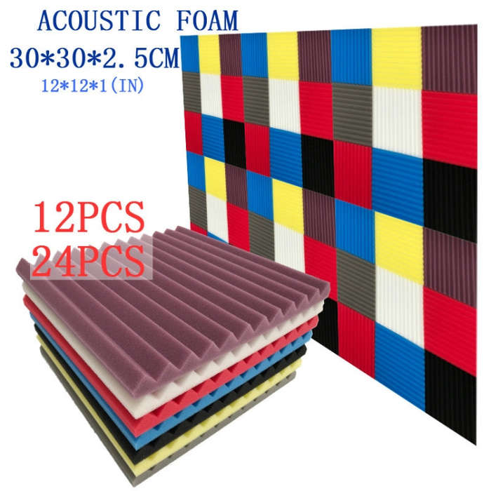 12 PCS Recording Studio Drum Room Acoustic Foam, Random Color Delivery