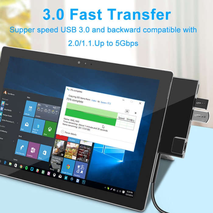 ROCKETEK SK-SH3L RJ45 + 2 x USB 3.0 + HDMI + SD / TF Memory Card Reader HUB 4K HDMI Adapter(Black)